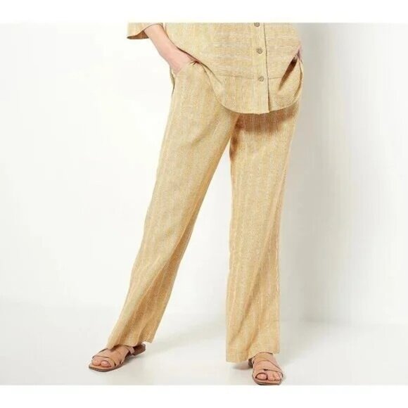 Isaac Mizrahi Live Tall Bridgehampton Striped Wide Leg Linen Pant 2X Dijon NEW - Picture 1 of 7